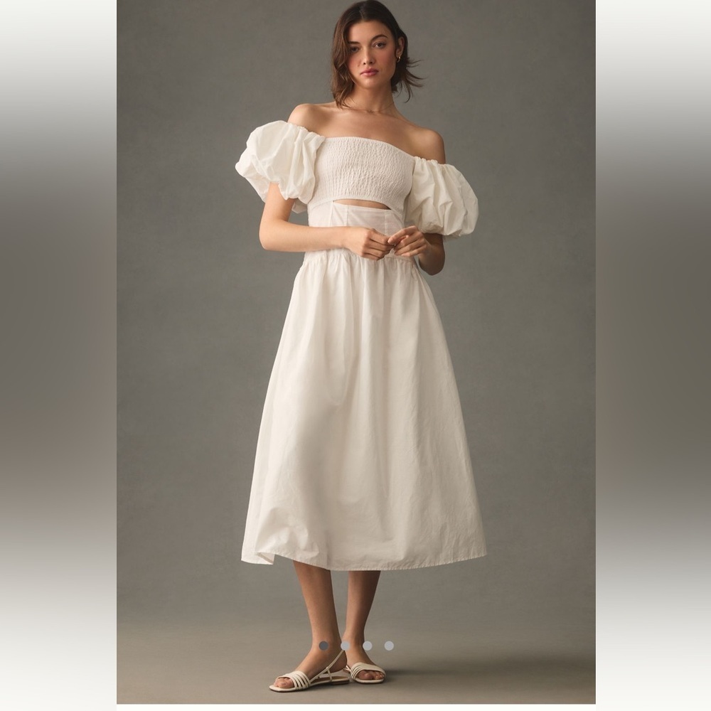 NWT Anthropologie Moon River White Off The Shoulder Dress Women's Size M